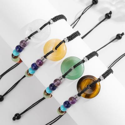 Colorful Crystal Safety Buckle Bracelet, Natural Tiger Eye Stone, Yellow Jade, Adjustable Woven Bracelet, Jewelry