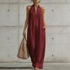 Women's Halter Neck Sleeveless Loose Wide Leg Jumpsuit Casual V Neck Polyester Jumpsuit