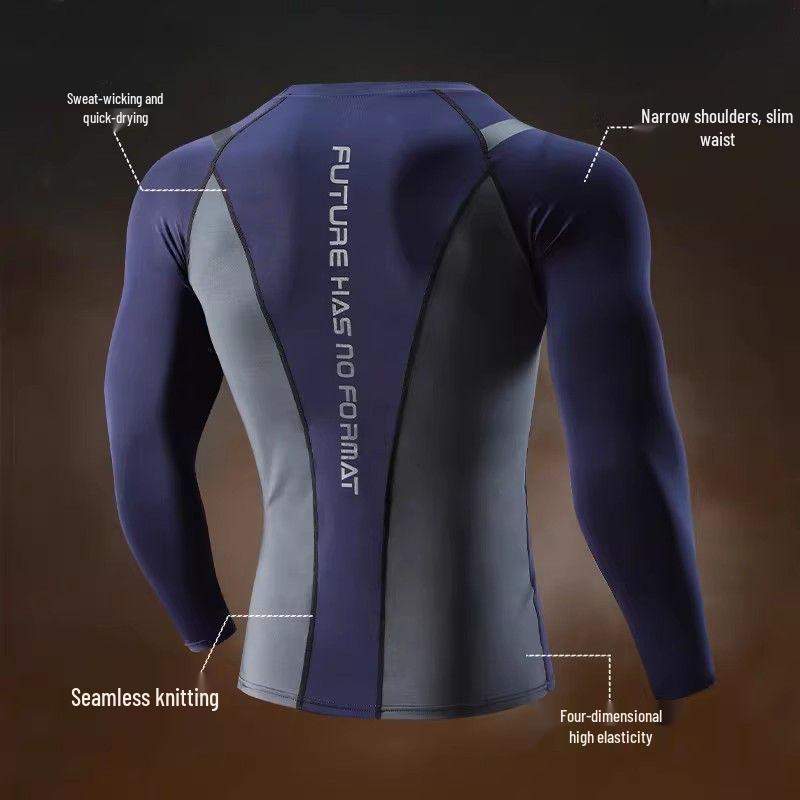 Men's Seamless Fitness Compression Top: Long Sleeve, Quick Dry, Elastic for Muscle Definition.