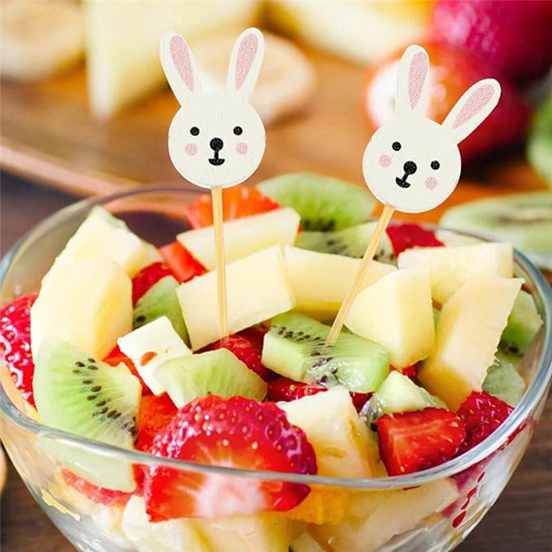 AEE2-100Pcs Easter Disposable Bamboo Skewers Easter Eggs Fruit Fork Food Picks Sandwich Buffet Stick Easter Decoration