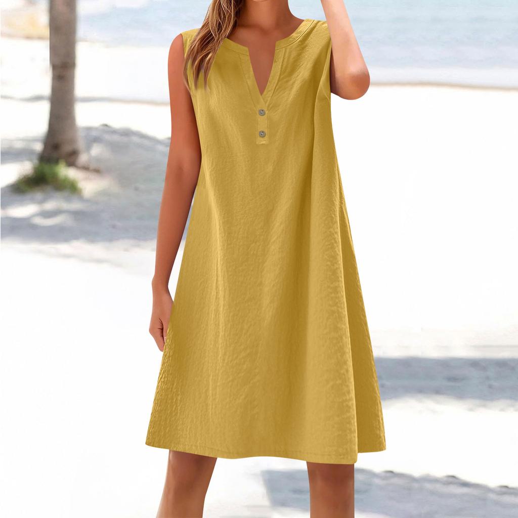 Women's cotton and linen dress summer sleeveless comfortable travel beach dress fashionable spring and summer vacation wear