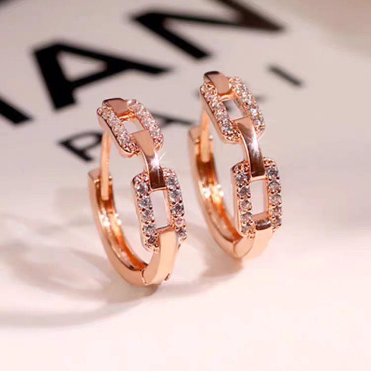 Geometric Diamond-Inlaid Tassel Hoop Earrings - Trendy Minimalist Style