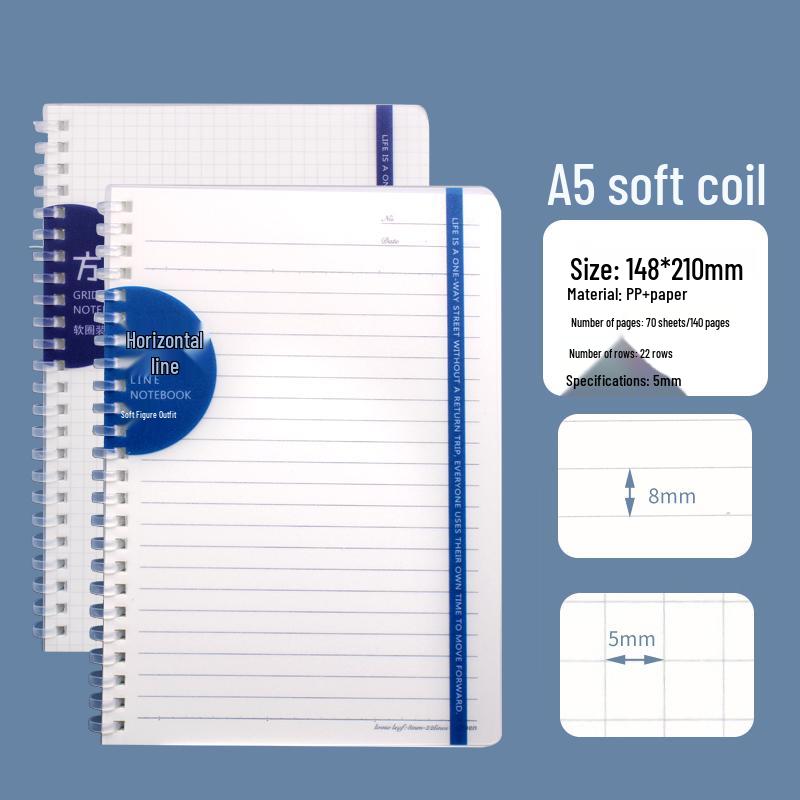 Extra Thick B5 Horizontal Grid Soft Coil Notebook – A5 Size, Hand-Friendly Design