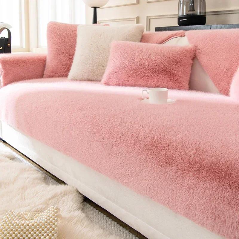 Artificial Rabbit Plush Sofa Cover Universal Soft Sofa Towel Covers Non-slip L Shape Sofa Blanket Couch Cushion Mat Living Room