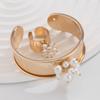 SHIXIN 2Pcs/Set Trendy Smooth Circle Chunky Open Ring Bangles Women Charm Imitation Pearl Cuff Bracelet Luxury Designer Jewelry