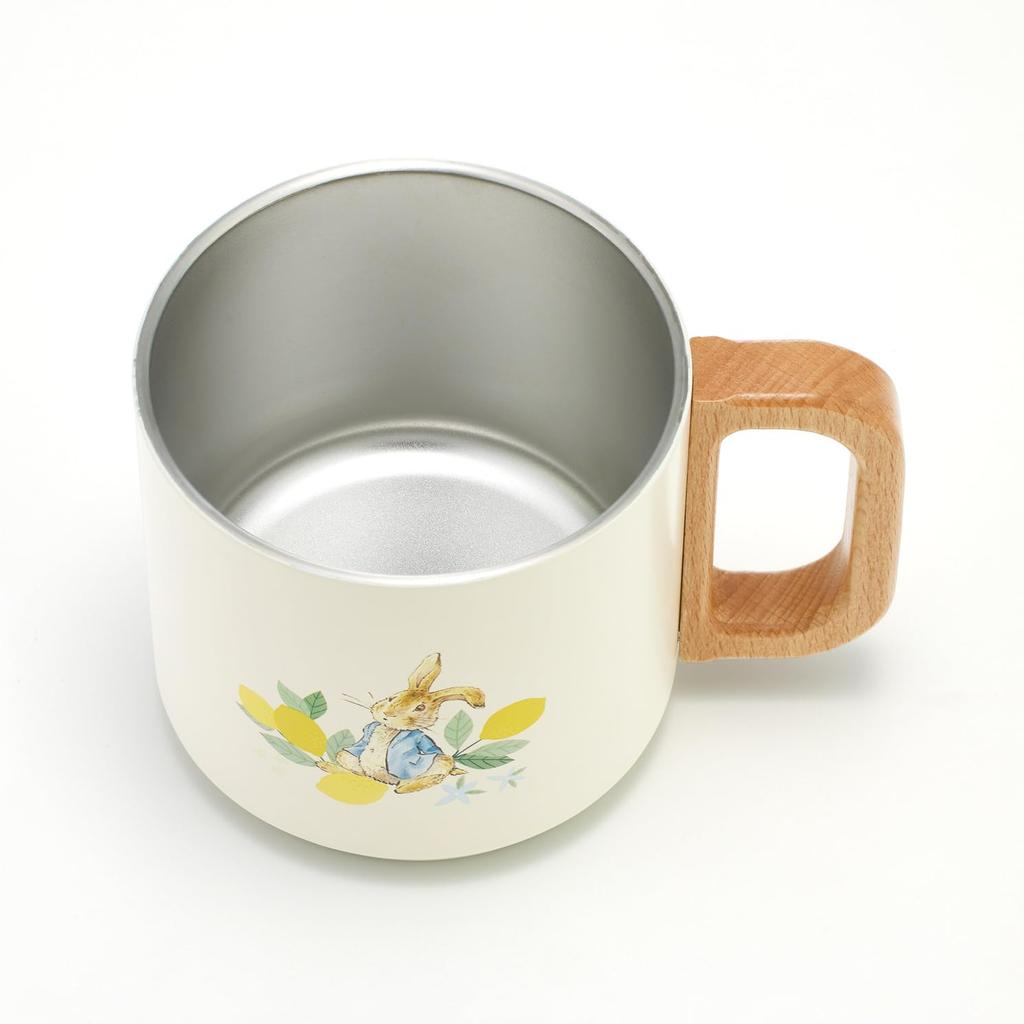 Skater Stackable Stainless Steel Vacuum Wooden Peter Rabbit Citron Design Mug, 350ml, Hot/Cold Insulation, Insulated, Handle, (SSTMG3S-A)