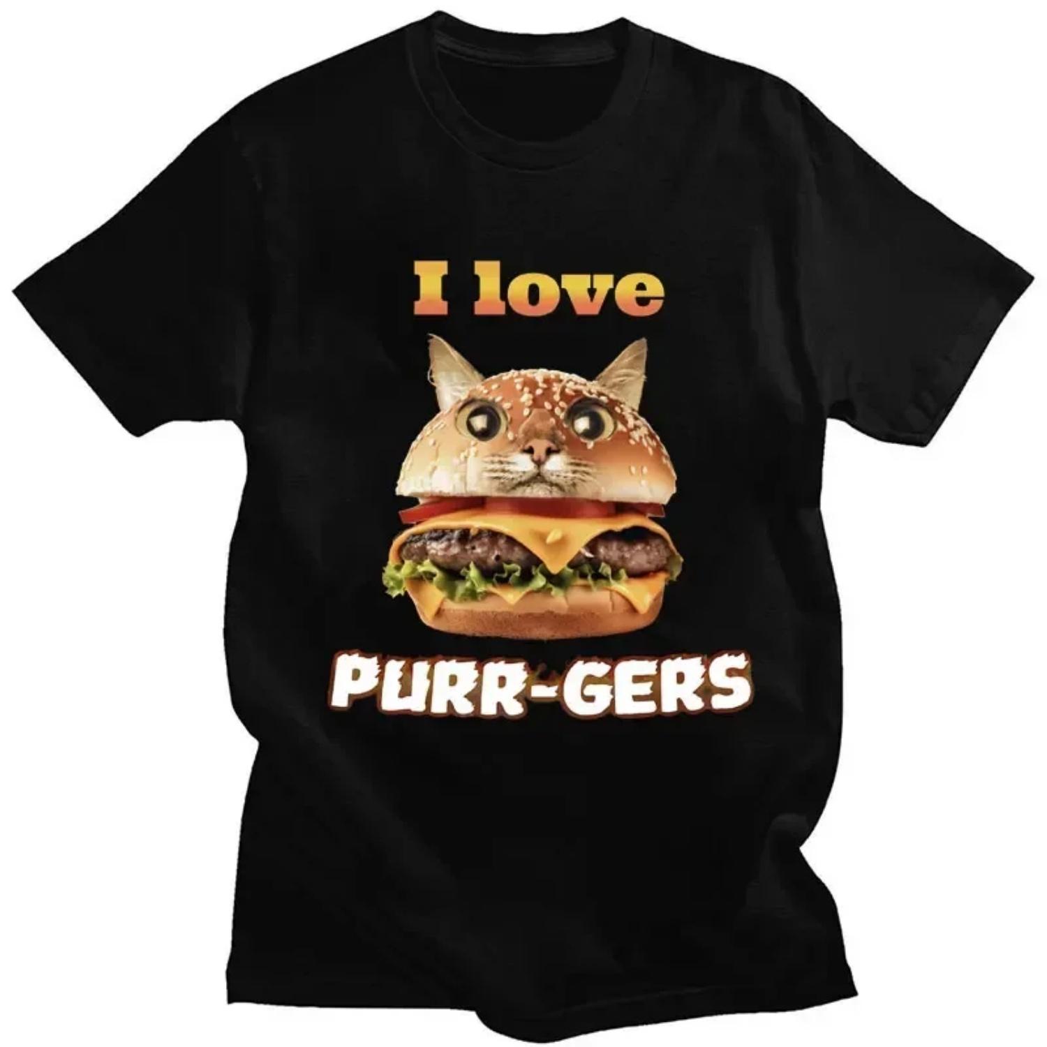 

I Love Purr Gers Funny Hamburger Cat Meme T-shirt Women Casual Oversized Short Sleeve Popular T Shirt Streetwear XXXXXL