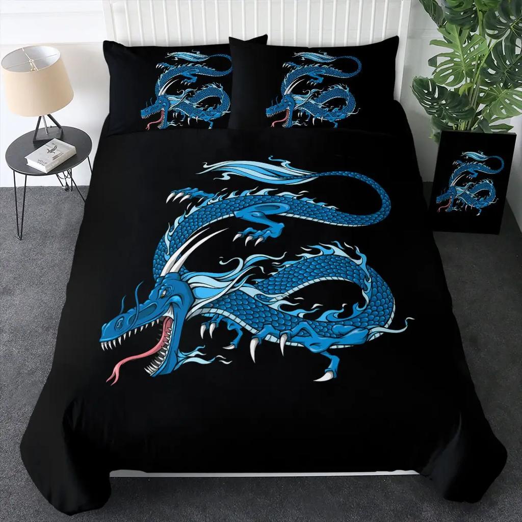 Dragon Printed Duvet Cover King Queen Western Magic Dragon Bedding Set Teen Adults Ancient Mythical Animal Polyester Quilt Cover