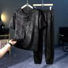 Grande Taille 11XL Costume Décontracté à Manches Courtes en Soie Glacée pour Homme Style National Chinois Costume Tang Deux Pièces