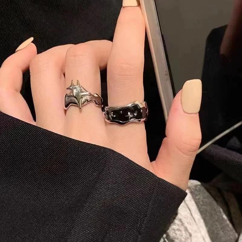 Dark Style Niche Starry Ring, Men's and Women's Fashionable Light Luxury Neutral Style Index Finger Ring, Irregular Star Opening Ring.