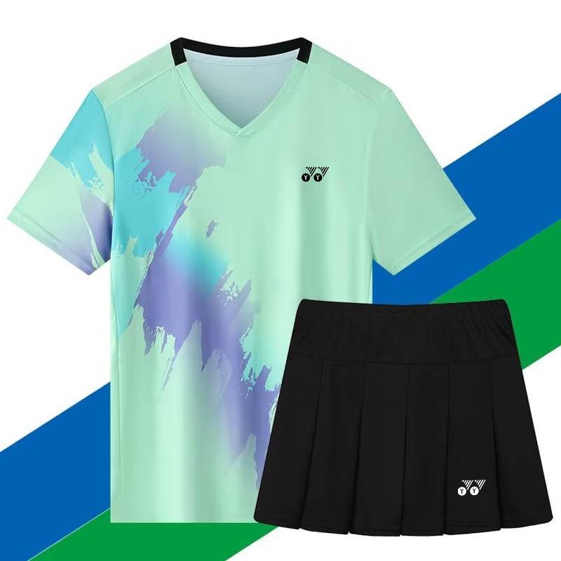 Men Women Badminton Sport Set Quick Dry Breathable Short Sleeve Shirt Shorts Skirt Athletic Training Outfit