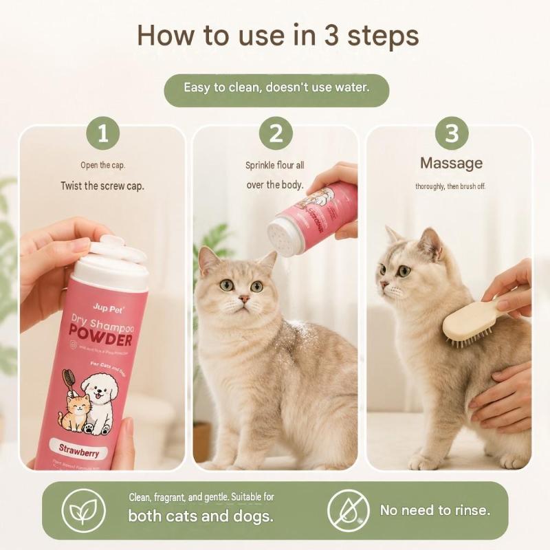 Pet Dry Shampoo Cleaning Powder Dog Cat Bath Powder Dog Odor Deodorizer Plant-Based Pet Cleaning Powder