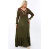 Embroidered V -neck Tassel Skirt With Frilly Long Arm Full Size Dress