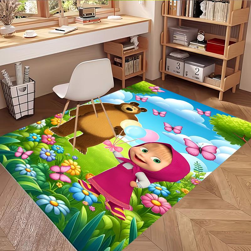 Masha and The Bear Print Rug, Washable Floor Carpet, For Entryway Dorm Laundry Room Office Study, Home Decor Birthday Christmas Gift