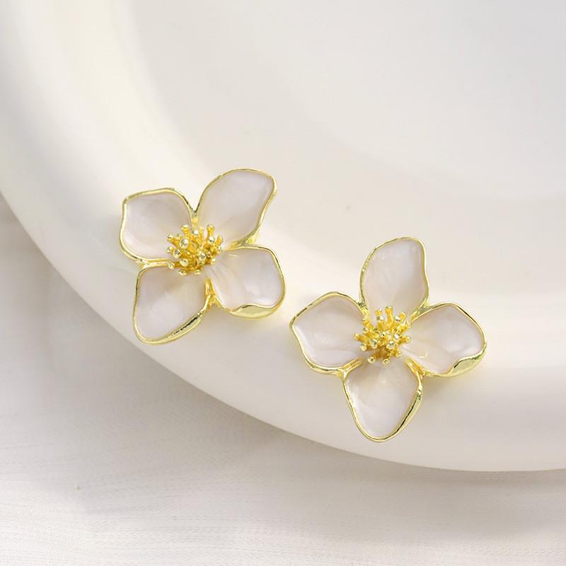 Pinkdudu Vintage Hibiscus Stud Earrings for Women Red Drop Glaze 3D Floral Earrings French Style Jewelry PD2323