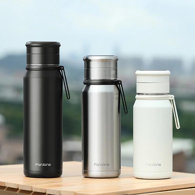 FANJANE Large Capacity Insulated Cup Coffee Tea Thermos Bottle for Men Female Tea Infuser Water Separation Outdoor Water Cup