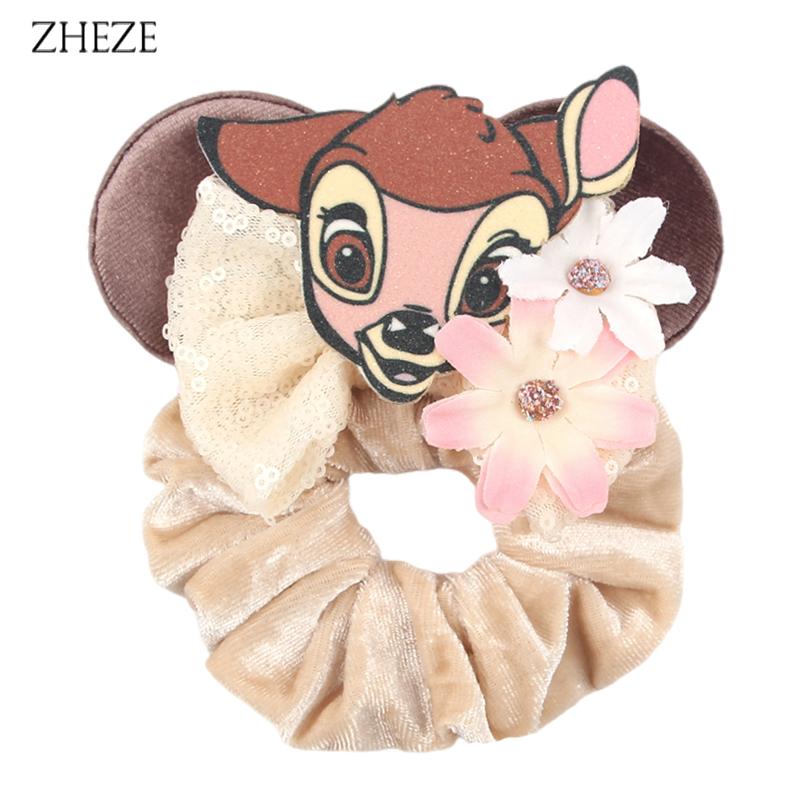 New Disney Mouse Ears Scrunchies Hairband Girl Ponytail Holder For Women Sequins Bows Headband  Women Trip DIY Accessories