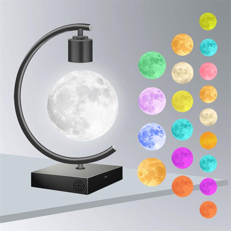Magnetic Levitating Moon Lamp with Fast Charging and Bluetooth Speaker Floating LED Light Table Lamp Home Decor Christmas Gift
