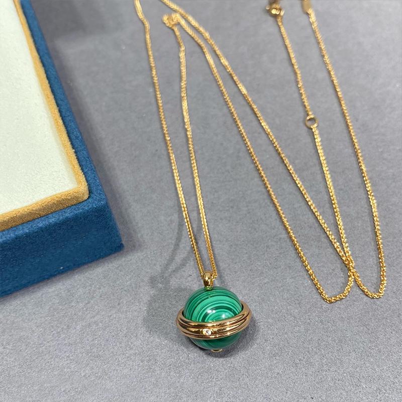 Musla Design Elegant Holiday Gift Natural Malachite Ball Pendant Long Necklace Jewelry for Women Fashion Sweater Chain Accessory