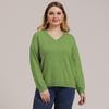 Autumn and Winter Plus Size Women's Solid Colour Simple Woven V-neck Pullover Jumper