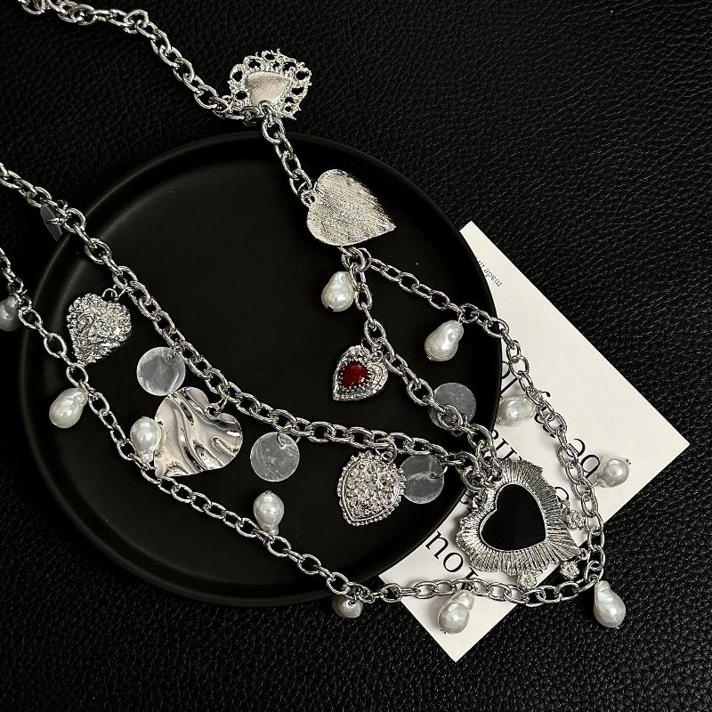 Double Layer Heart Pearl Waist Chain Vintage Silver Metal Belly Chain For Women Y2K Skirt Pants Accessory