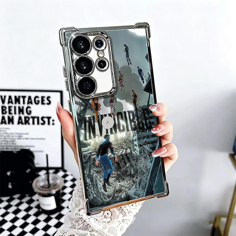 I-Invincible Anime Plating Phone Case For Samsung Galaxy S24 S25 FE S26 Edge S23 Ultra S22 S21 Plus S20 Anti-Fall Airabag Cover