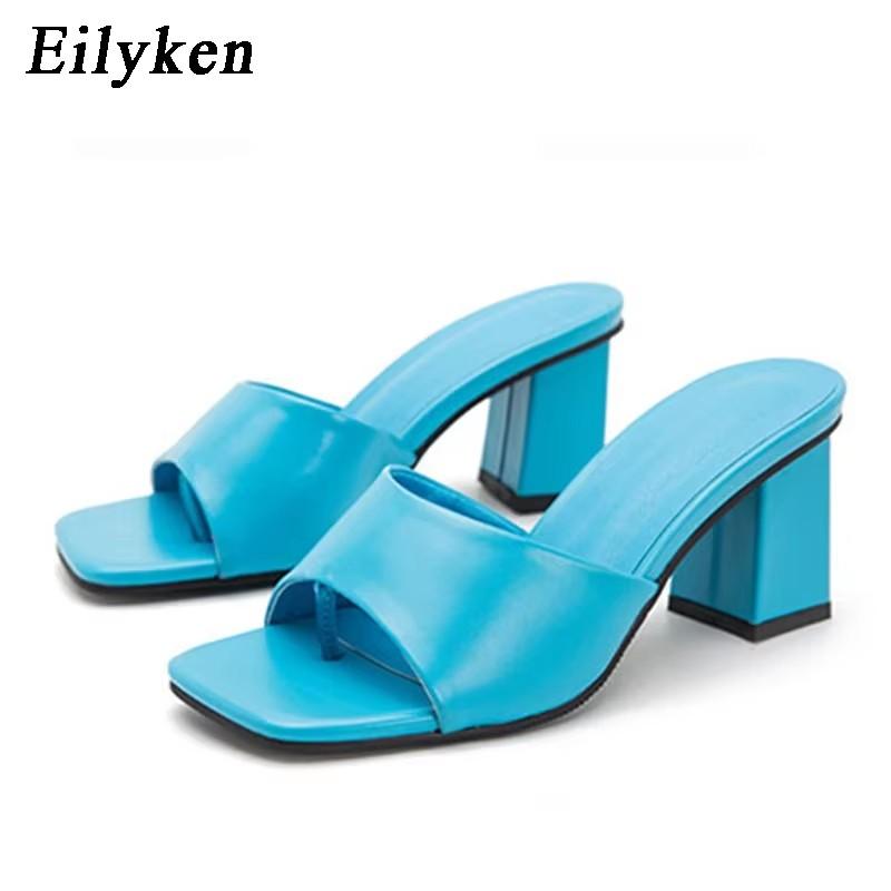 Fashion Eilyken Summer Women Purple Slipper Square High Heel Beach Slip On Sandal Flip Flop Slides Size 41 42