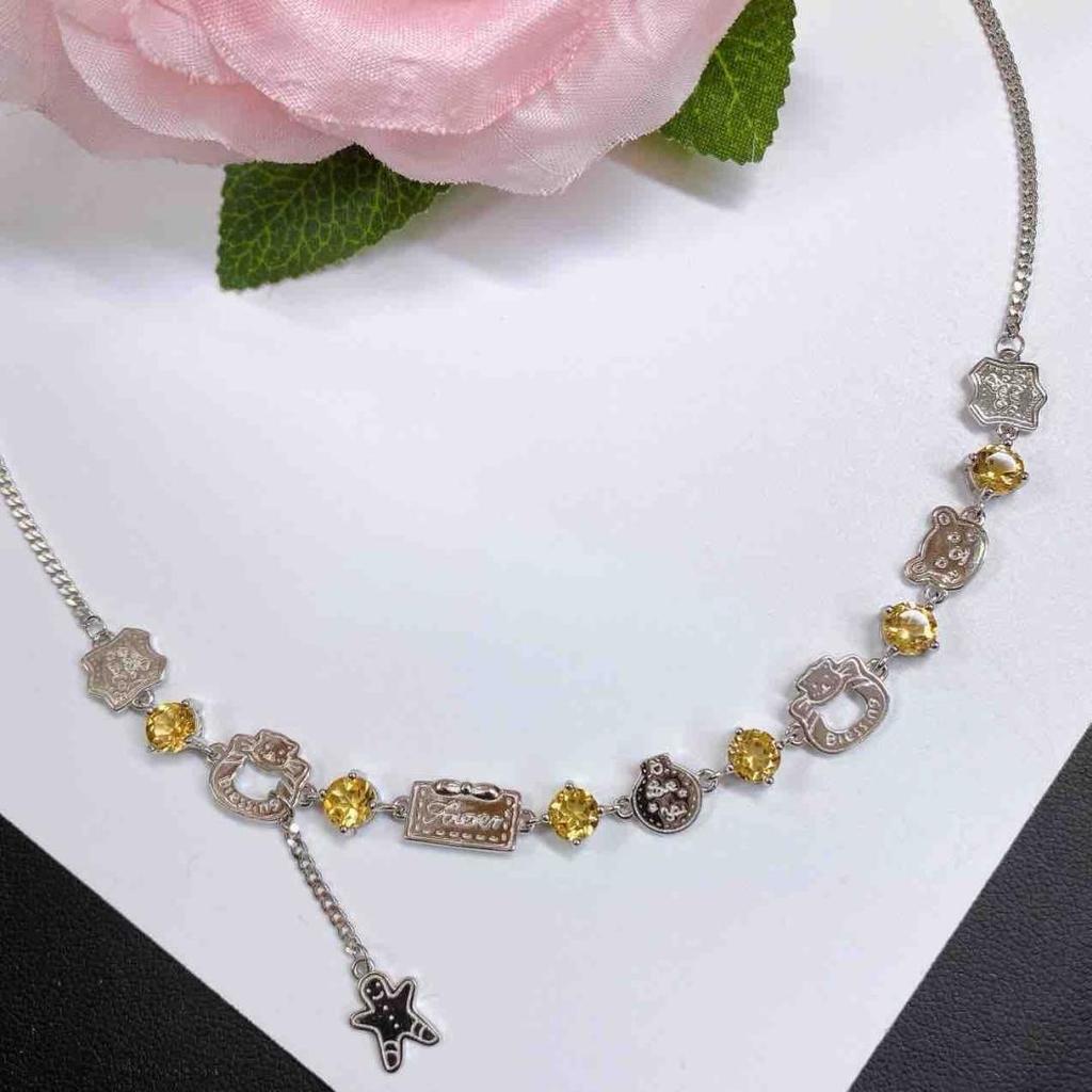 Natural Yellow Crystal Pendant Necklace - S925 Sterling Silver Clavicle Chain for Women