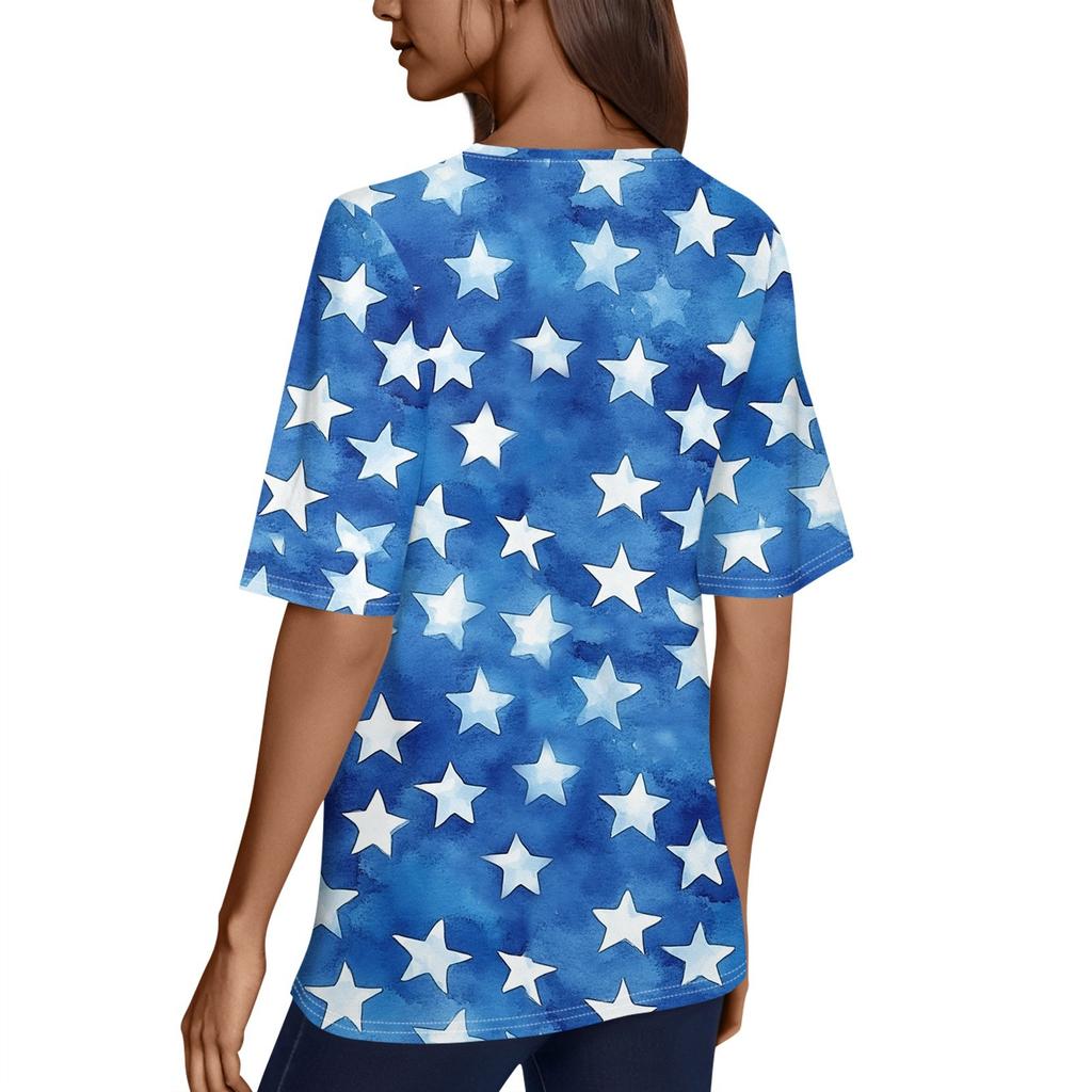 Women's V Neck T Shirts Half Sleeve Tops Printed Casual Summer Tees T Shirt Blouse