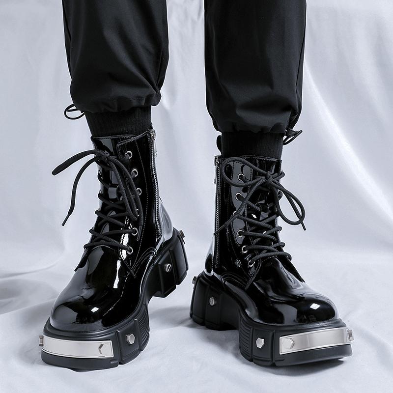 Men Leather Boots Outdoor Thick Soled Wearable  Anti Slip Casual Hiking Fashion Street Motorized Boots Thick Bottom Ankle Boots