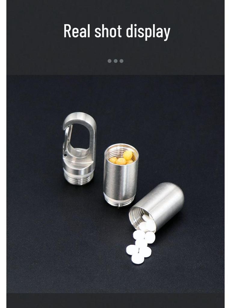 Stainless Steel Waterproof Pill Bottle Keychain - Portable Multi-Compartment EDC Storage.
