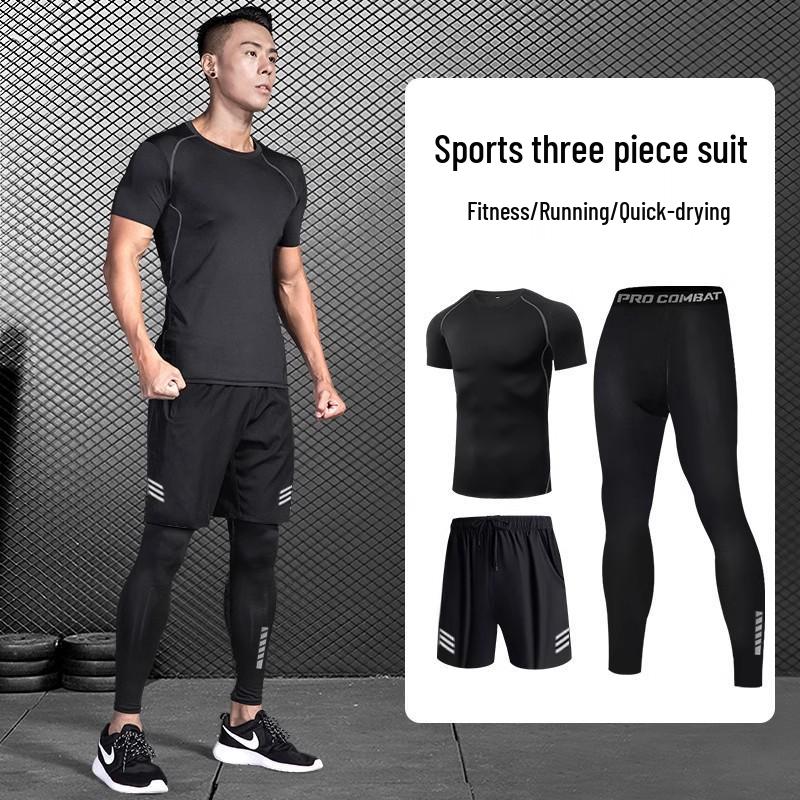 Men's Quick-Dry Sports Set: Gym Vest, Tight Long Sleeve, Morning Run & Cycling Suit