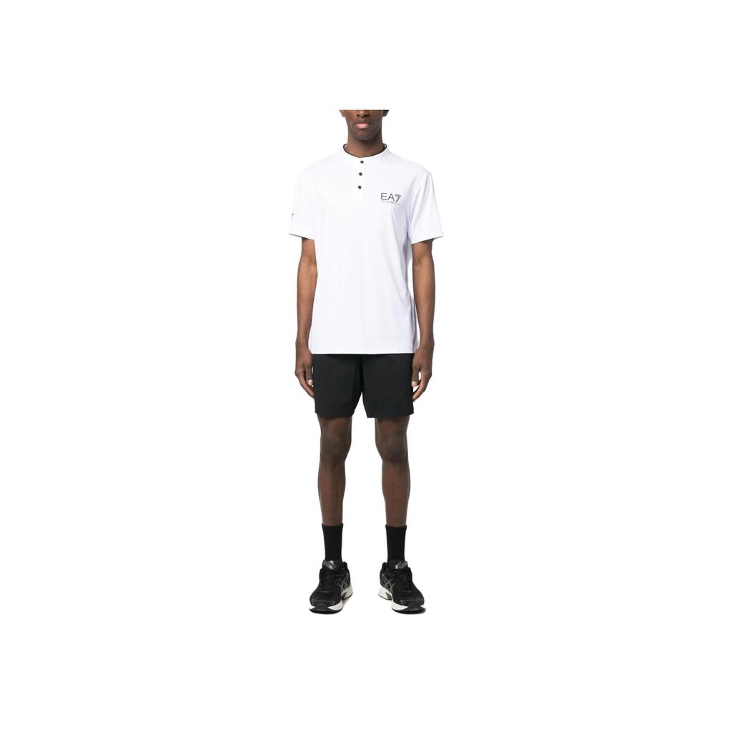 Emporio Armani EA7 SS23 Letter And Number Print Straight Fit Casual Short Sleeve Polo Shirt Men tops White 8NPT21-PJEMZ-01100