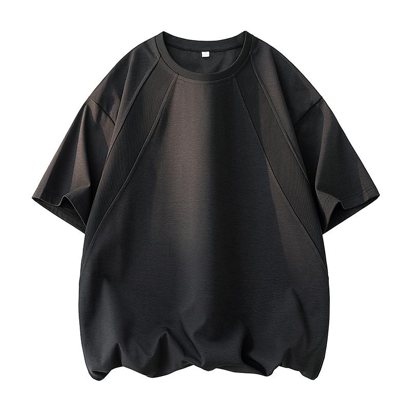 Spliced Line Short-sleeved Retro Round Neck T-shirt