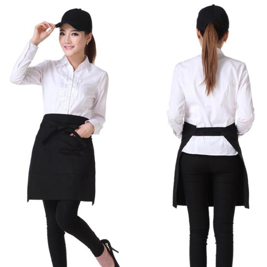 Solid Color Half-Length Short Waist Pockets Restaurant Cooking Chef Waiter Apron
