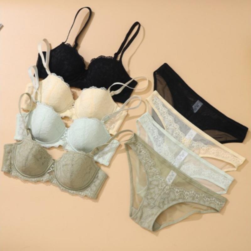 Sexy Half-cup Lace Suit for Small Chest, Non-empty Cup Underwear for Women, Gathered Anti-sagging Bra