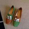 Cat Emboridery Slippers Women Flock Moccains Non Slip Animal Kitten Shoes Ladies Square Toe Ballet Flats