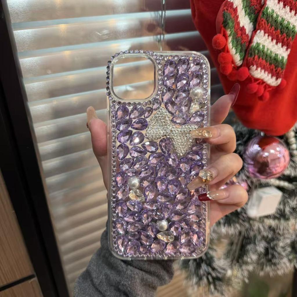 Stylish Glitter Diamond Bow Acrylic Shockproof Phone Case for for 17 16 15 14 13 12 11 Pro Max Handmade Luxury Ins Style