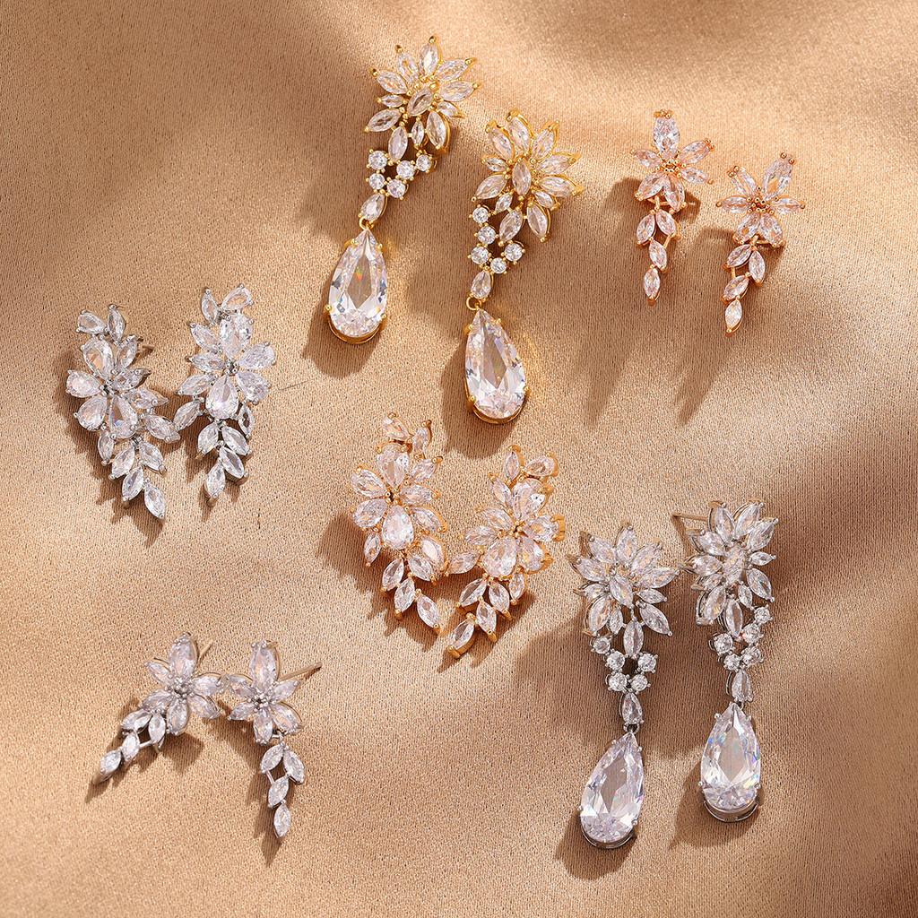 Water Drop Zircon Flower Leaf Earrings For Weddings And Party Jewelry Women