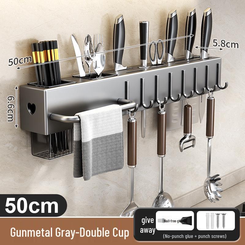 Punch-Free Wall-Mounted Multifunctional Kitchen Knife and Chopstick Storage Rack