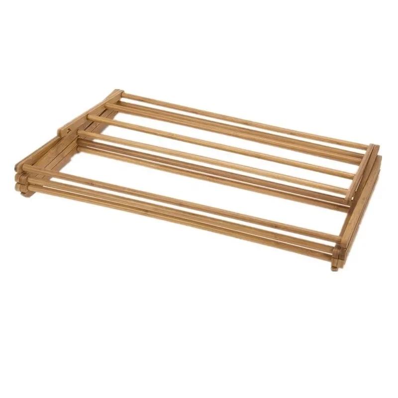 Bamboo Floor Clotheshorse Clothes Drying Rack Towels Hanging Folding Laundry Dryer Stand Storage Organizer