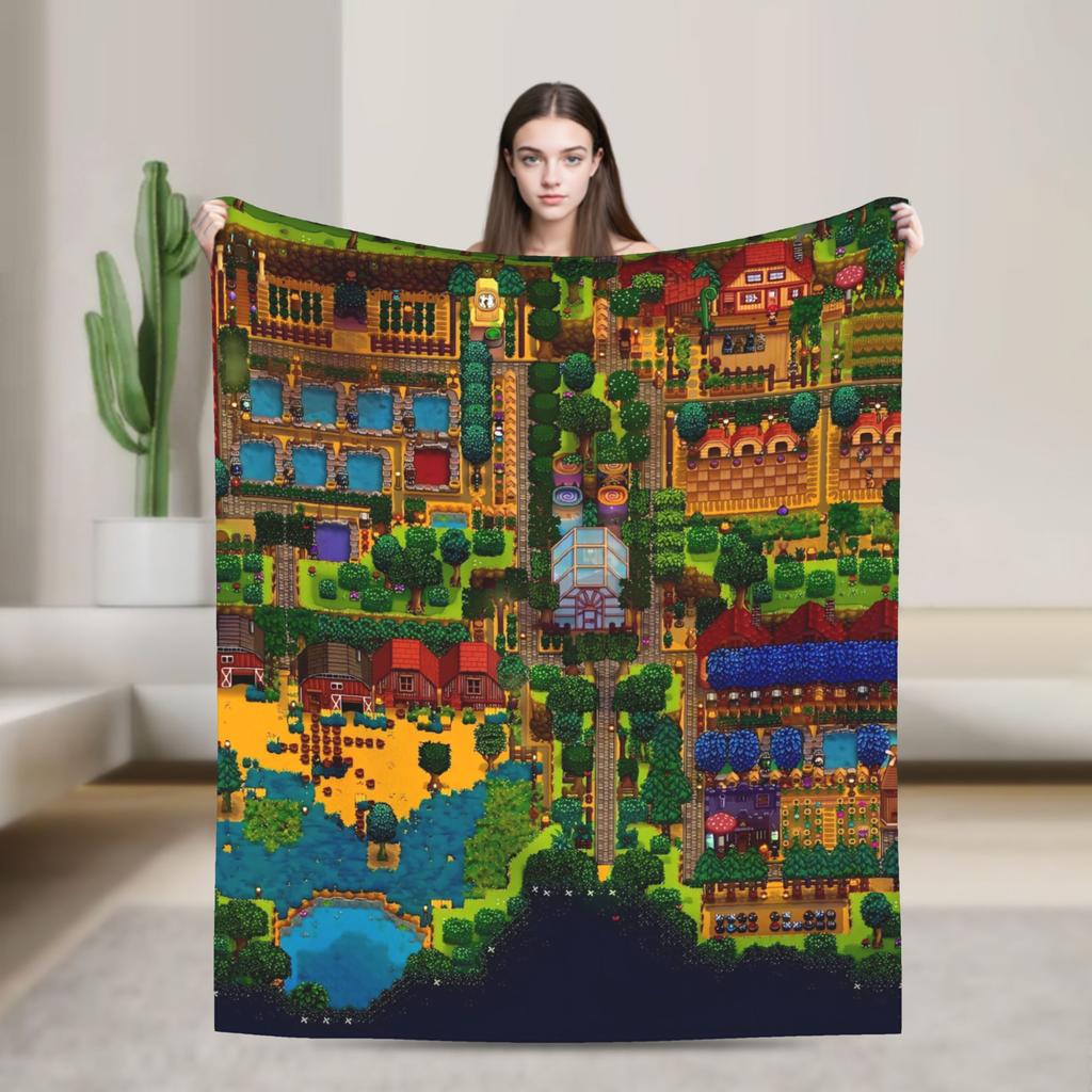 The best Stardew Valley farm-Flannel Blanket  Soft Durable Throw Blanket for Living Room Travel Pattern Bedspread Sofa Bed Cover