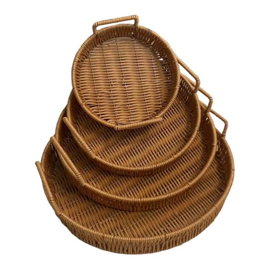 Imitation Rattan Fruit Basket, Round Rattan Tray, Steamed Bread Basket, Food Storage Basket, Eco-Friendly Kitchen Organizer, Farmhouse Home Decor