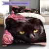 Bombay Cat and Rose Pattern Bedding Home Decoration Birthday Gift (1 * duvet cover + 2 * pillowcase, without core)