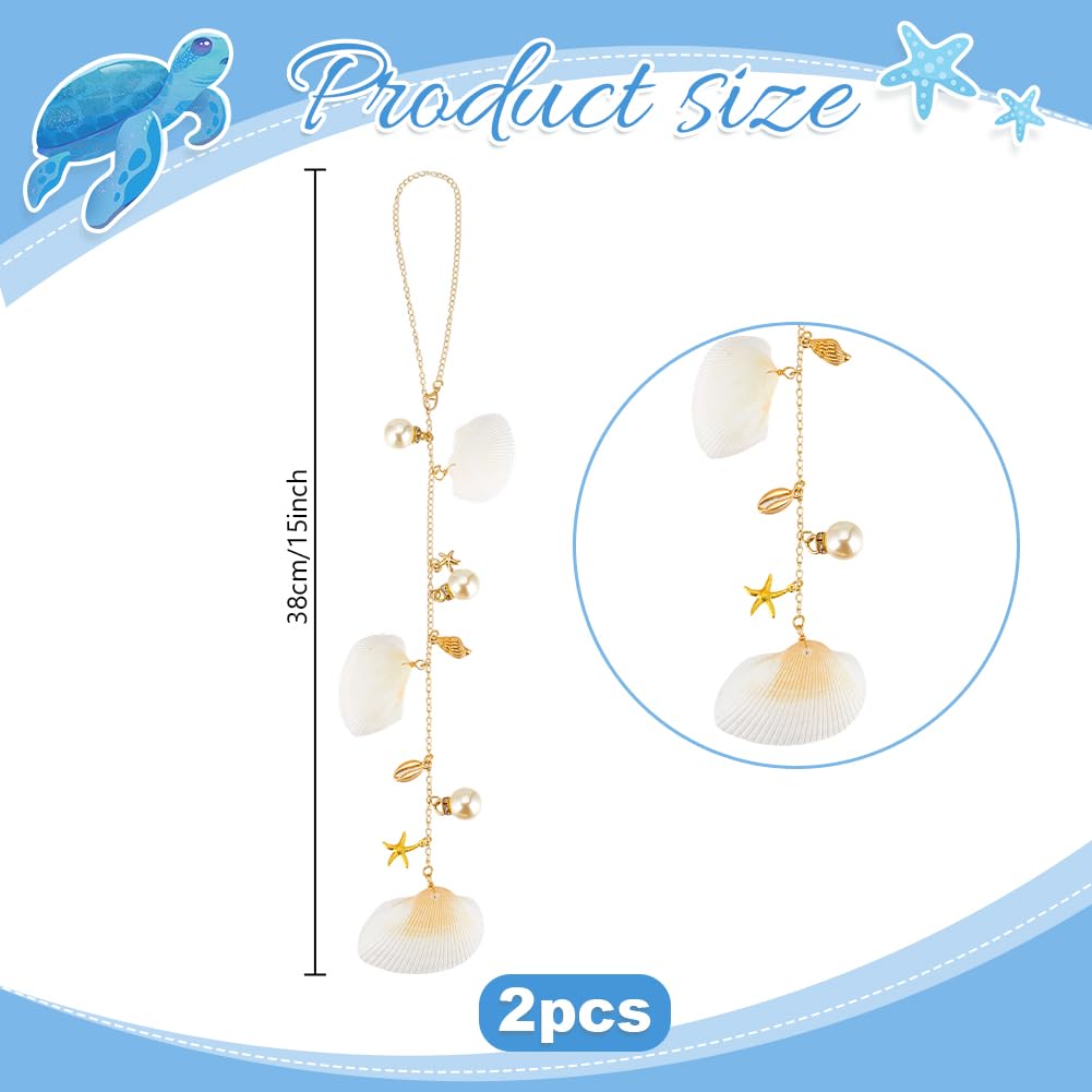 PH PandaHall 2pcs Seashell Car Coastal Beach Car Decor Pearl Shell Starfish Concha Pendant Ocean Style Keychain Hanging Ornament Home Decor Charms,