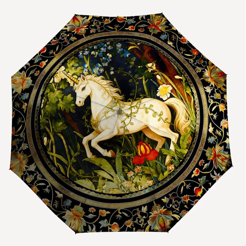 1 Stück Einhorn-Blumen-Regenschirm - 8 Speichen verstärkt, Automatisches Öffnen, Leicht & Langlebig, Niedliches Modeaccessoire für Draußen - K1268