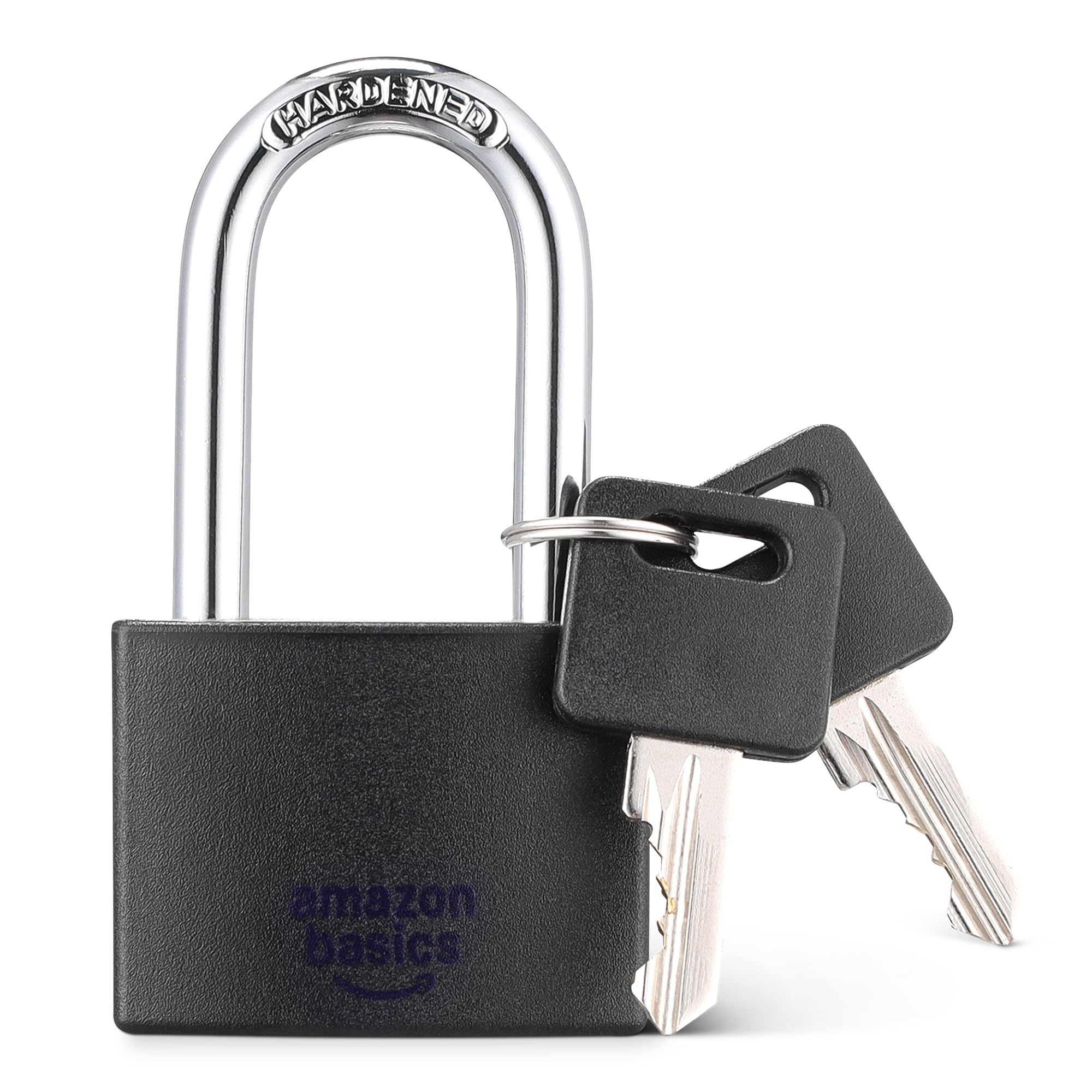 Amazon Basics Keyed 43mm 38mm 21mm Black Padlock, wide, long, deep,