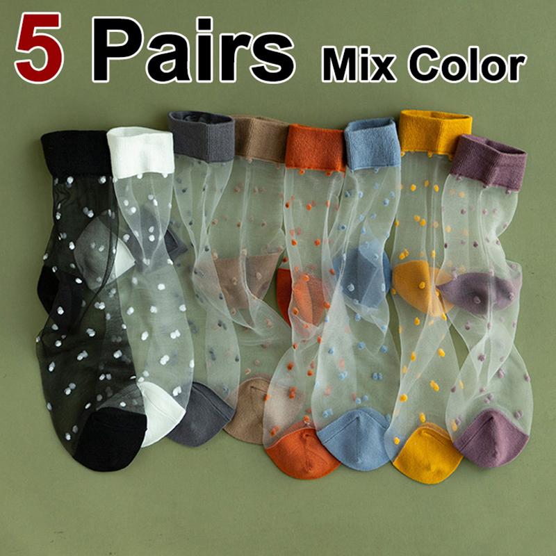 

5/8 Pairs Women Summer Crystal Silk Thin Socks Lightweight Breathable Fashionable Style Soft Comfortable Casual Socks One Size