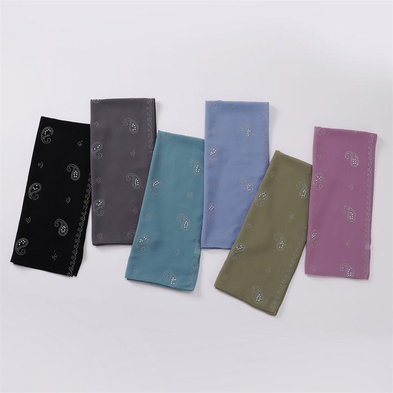 Bandanna Flower Pearl Rhinestone Chiffon Shawl Scarf High Quality Shimmer Beads Headband Wrap Foulard Muslim Hijab