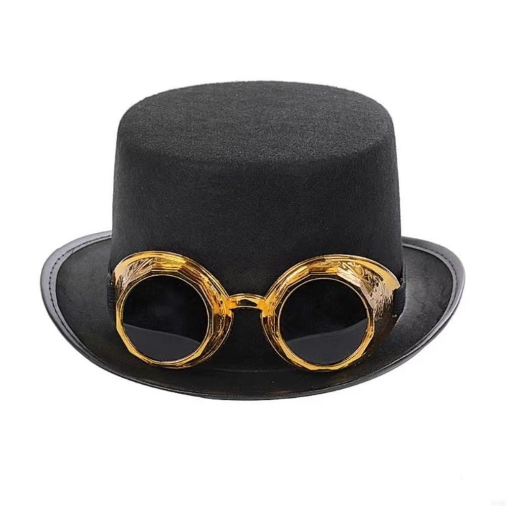 Vintage Black Steampunk Men Hat With Eyeglasses Stage Performance Retro Gothic Hat Magician Hat Top Hats Cosplay Jazz Hat
